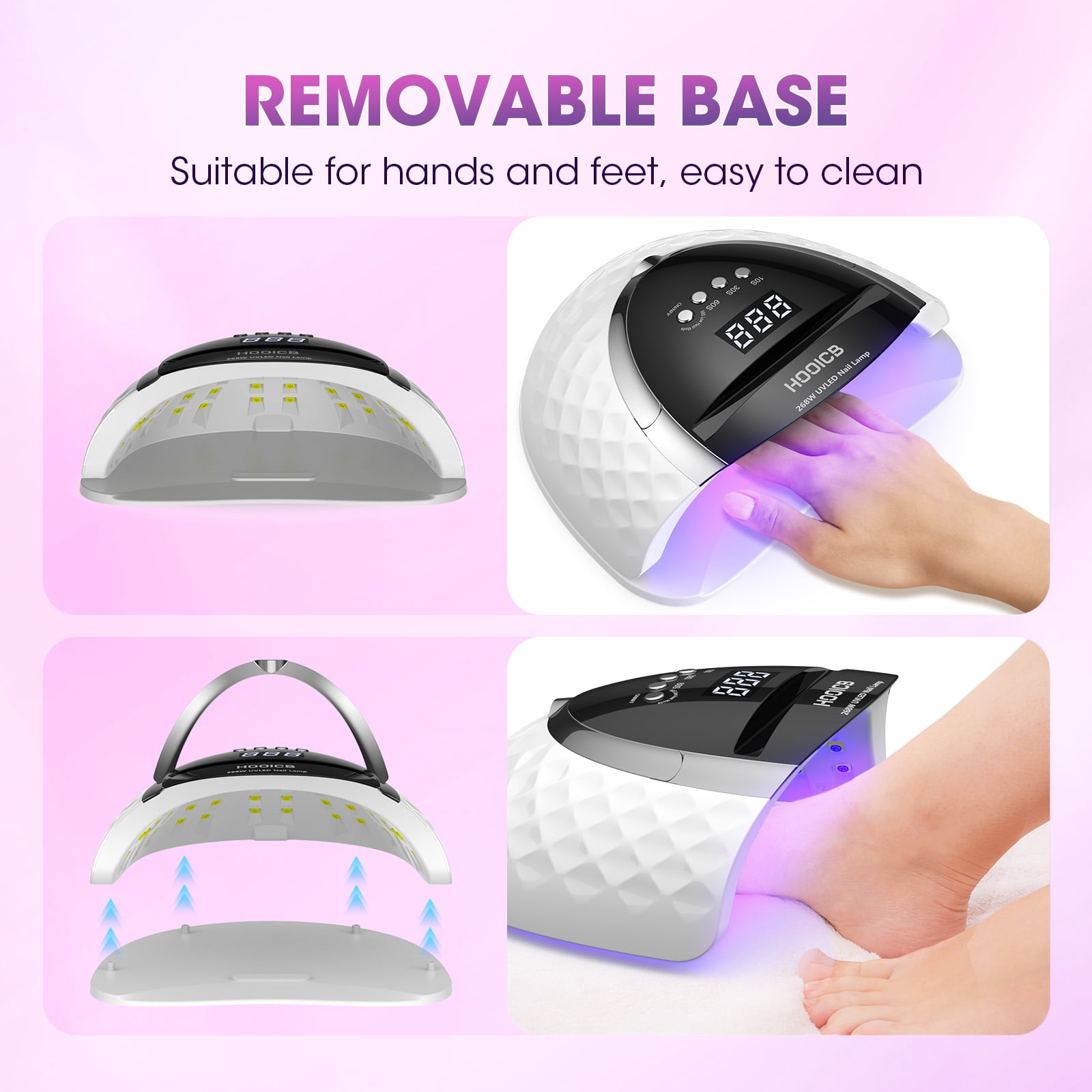 HOOICB UV LED Nail Lamp, 268W Nail Light for Gel Polish, Portable Handle, 4 Timers, 57 Lamp Beads and Automatic Sensor for Manicure Salon and Home