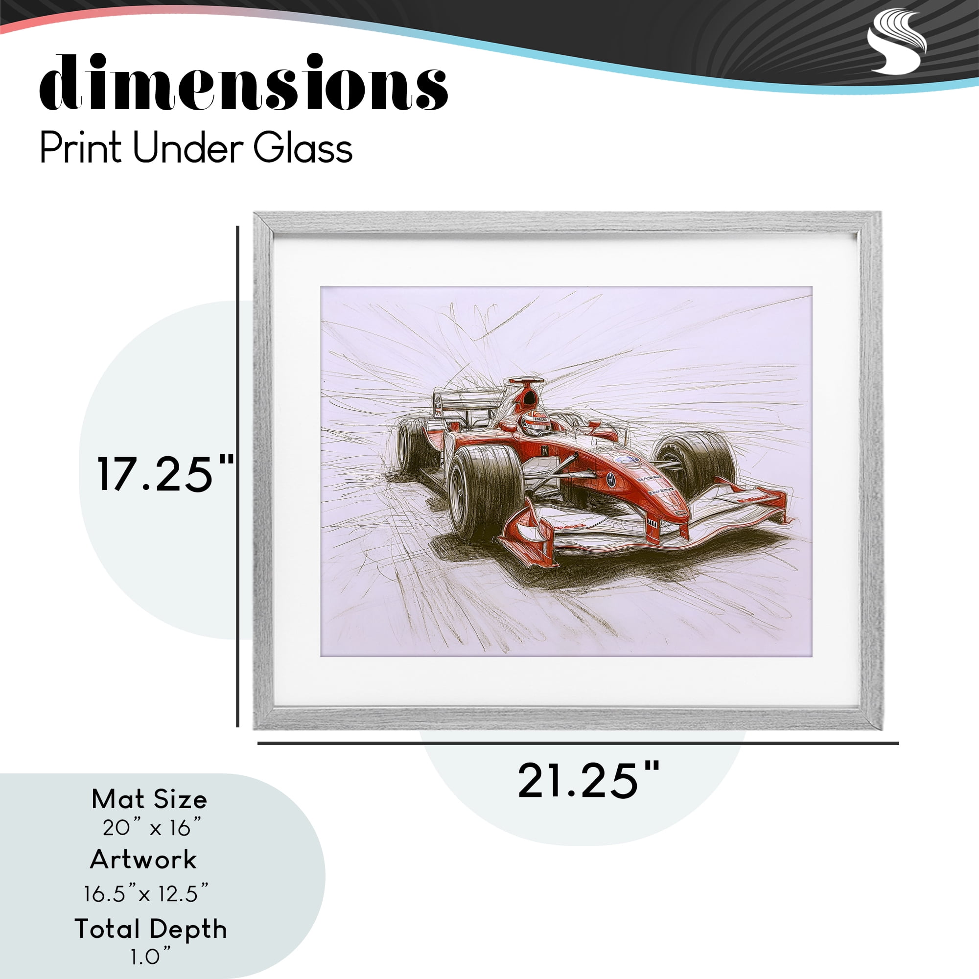 Stupell Industries Sketched Race Car Concept Gray Framed Print Under Glass, design by Steve Hunziker