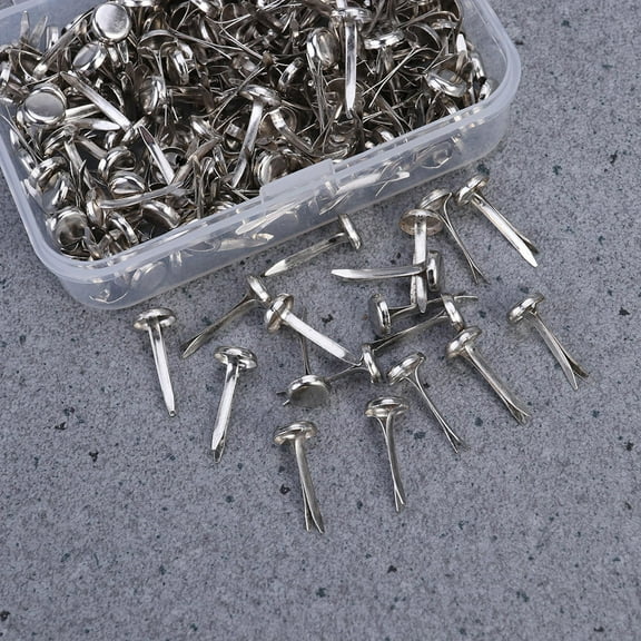 Masteelf 200pcs Paper Fasteners Electroplating Brads Round Metal Brads with Storage Box for Crafts DIY (Silver)