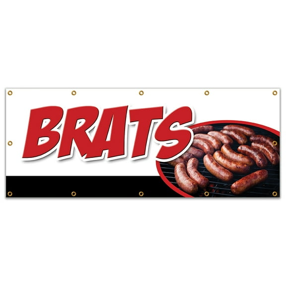 48"x120" BRATS BANNER SIGN bratwurst beer wisconsin cheese grilled battered