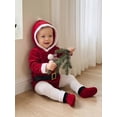 thumbnail image 4 of RUINIXCW Newborn Baby Boy Girl My First Christmas Outfit Velvet Romper Infant Santa Claus Costume Long Sleeve Fur Trim Red Hooded Jumpsuit with Socks, 4 of 10