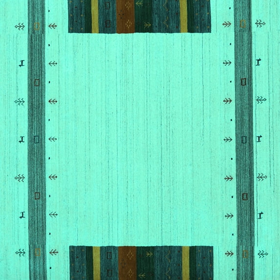 Ahgly Company Indoor Square Abstract Turquoise Blue Contemporary Area Rugs, 7' Square