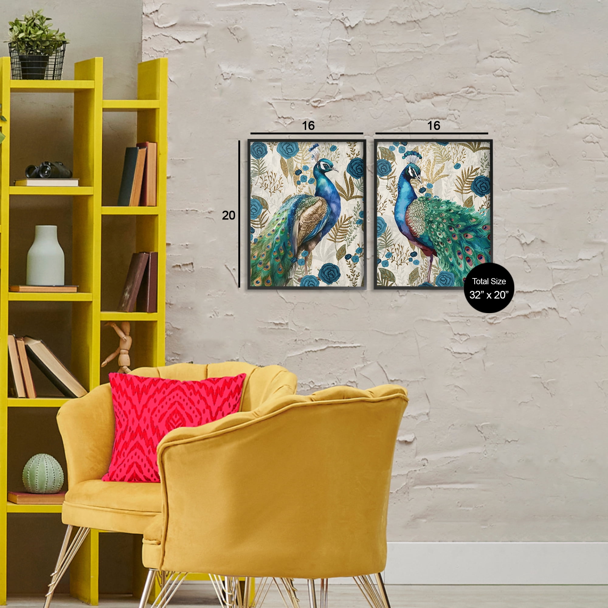 Stupell Industries Floral Peacock Pride 2 Piece Black Framed Giclee Art Set, design by Kim Allen
