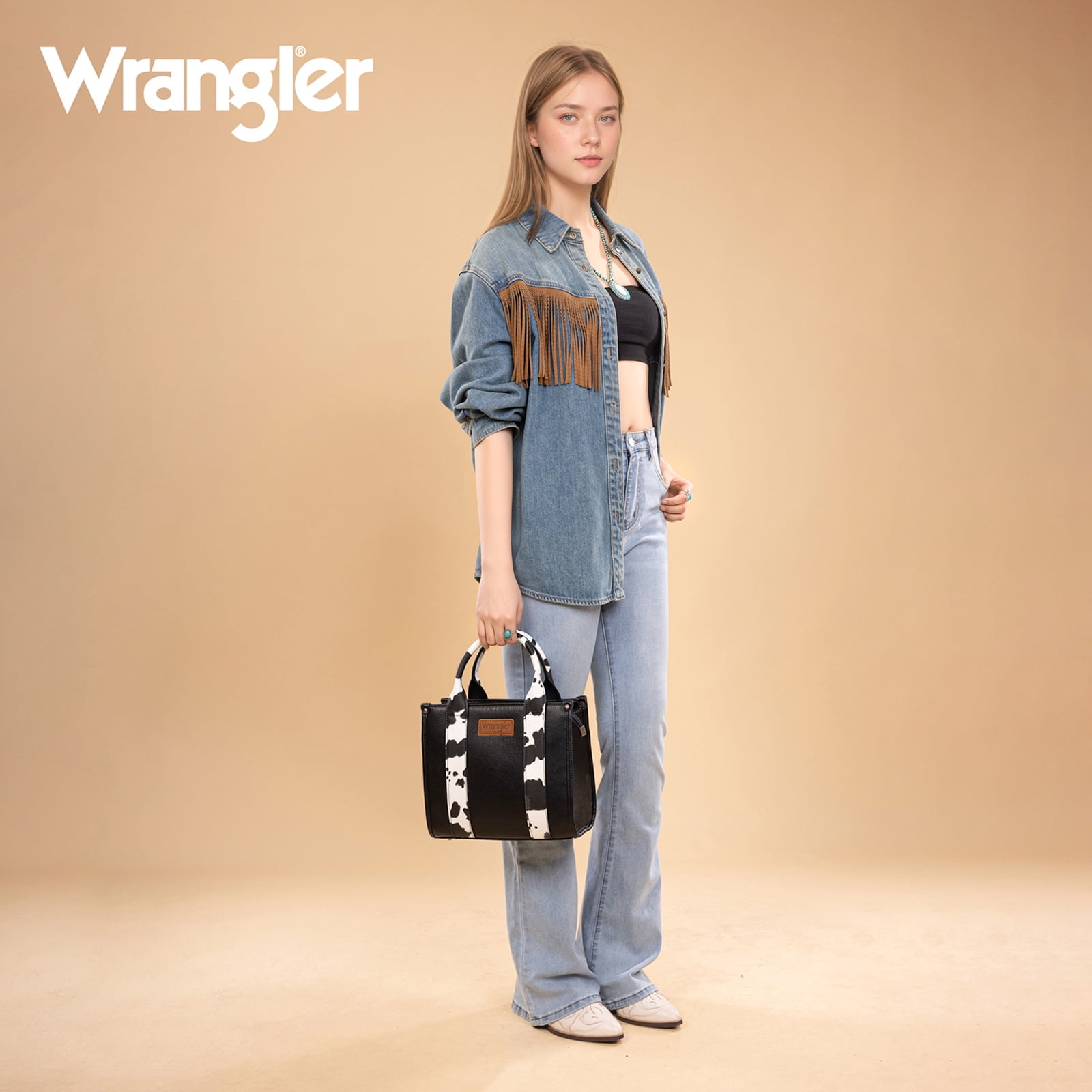 Wrangler Aztec Tote Bag for Women Boho Shoulder Purse, Cow-Black