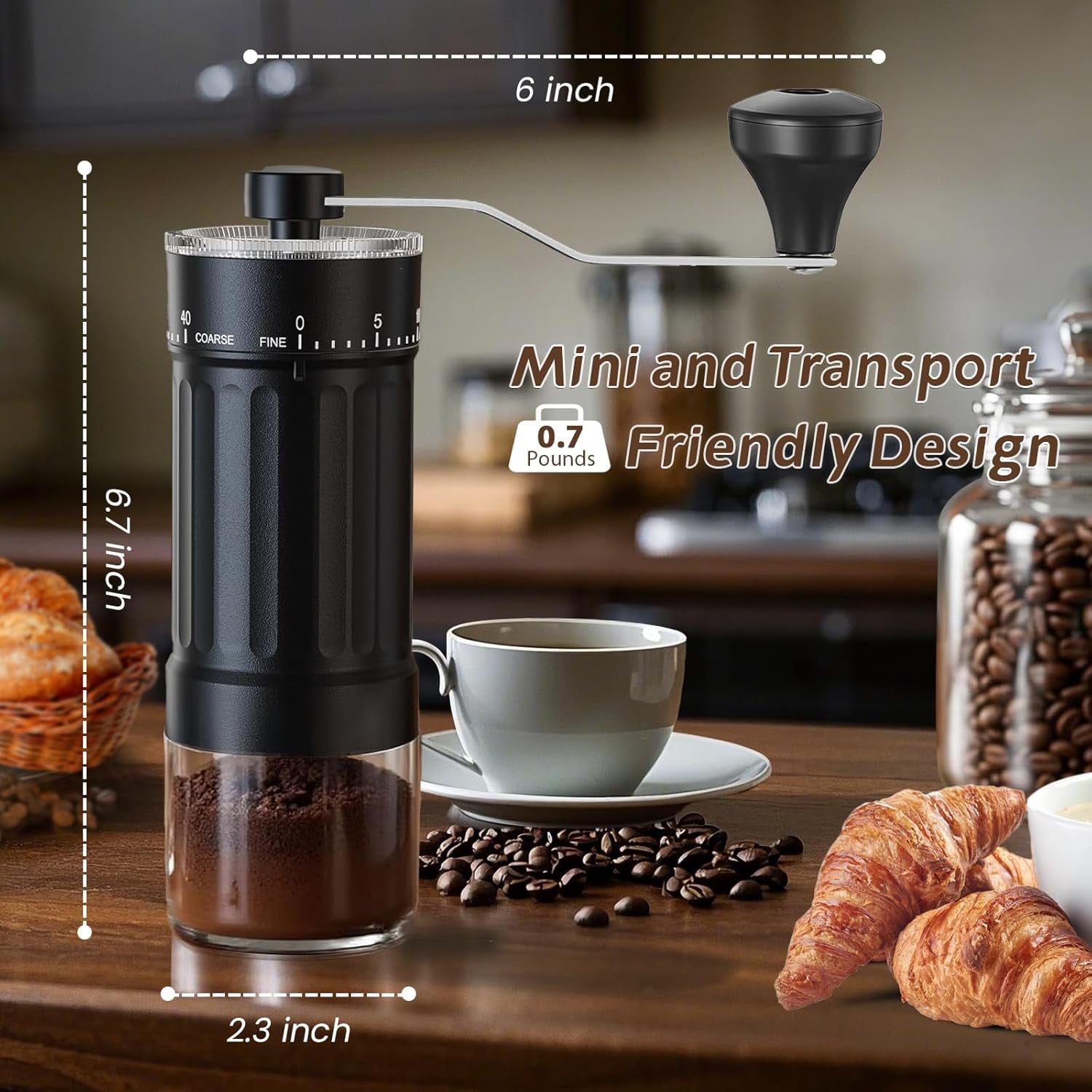 Manual , 40 External Adjustable Settings, Portable Conical Ceramic Burr Coffee Bean Grinder, 30g Hand Crank Coffee Mill for Espresso, Pour Over, French Press, Travel, Camping, Office