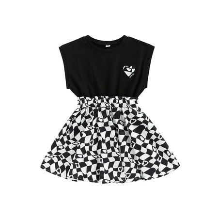 

Toddler Casual Sleeveless Shirt Splice Floral A Line Skirt Hem Dress Kids Princess Dresses for Girls