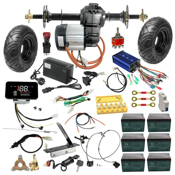 Rear Differential Axle Kit 72V 1500W Electric Motor Controller Battery Hydraulic Brake 13x5.00-6 Wheels Tires DIY Parts For Go Kart Golf Cart ATV Quad Buggy Trike Tricycle 4 Wheeler (34" Axle)