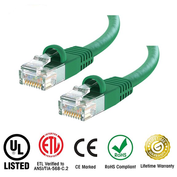 Huetronâ„¢ Cat 6 Ethernet Cable Cat6 Snagless Patch 35 Feet - Computer LAN Network Cord, GREEN