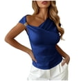 thumbnail image 2 of Pounoo Womens One Shoulder Tops Asymmetrical Solid Color Blouses Casual Slim Fit Lightweight Soft Comfy Party Wear Shirts Gift, 2 of 7
