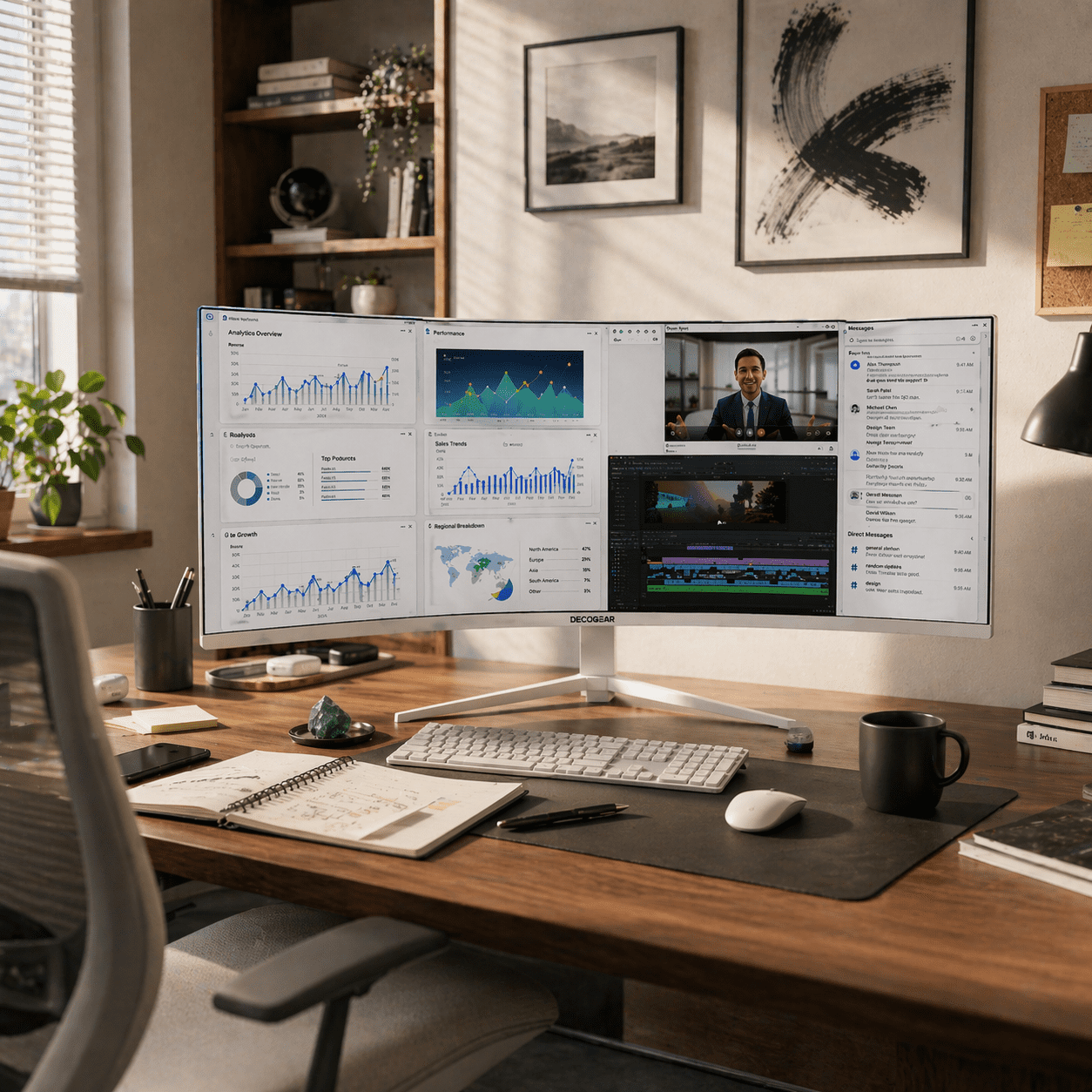 Deco Gear 49" White Curved Ultrawide Monitor, 5120×1440, 120Hz, 1ms MPRT, 32:9, HDR, Adaptive Sync, USB-C, HDMI, DisplayPort, Built-in Speakers, PIP/PBP, White Design