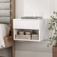 thumbnail image 5 of EYYTHUNG Floating Nightstand with Drawer, Modern Wall Mounted Small Bedside Table with Fluted Door & Open Shelf for Bedroom, Entryway Storage, White, 5 of 9