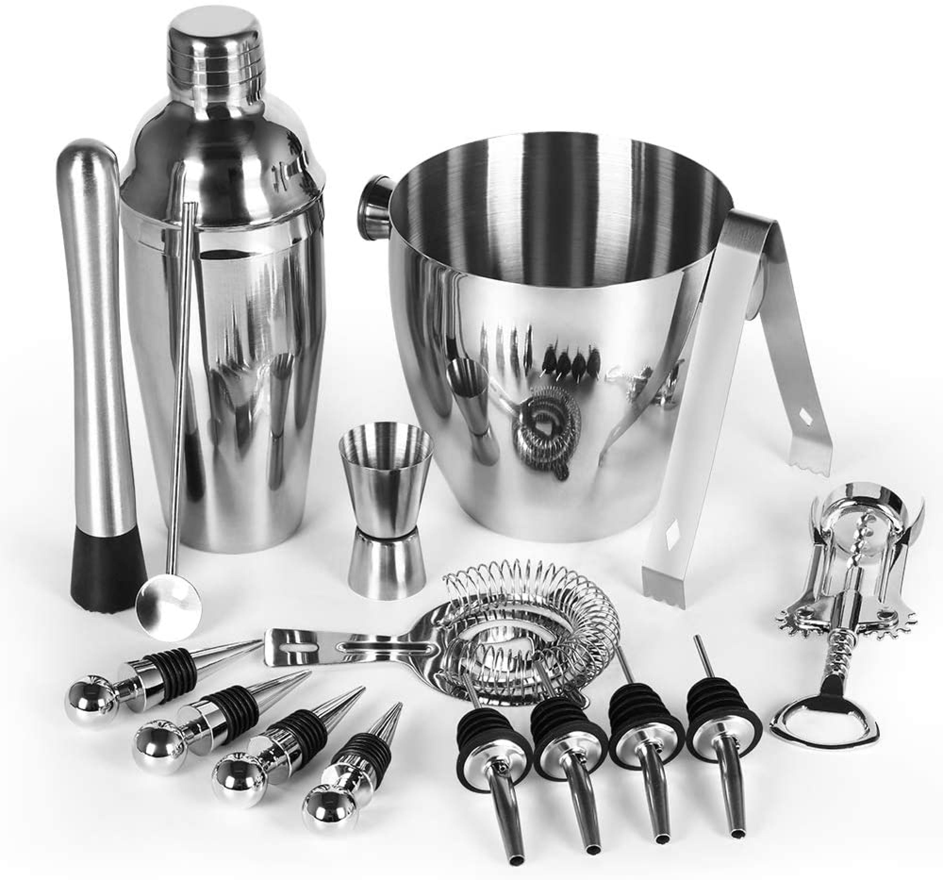 Muddler Double Jigger Oggi 6 Piece Bartender Accessories Set-Includes Stir-Stick Stainless 9017.0 Ice Strainer and Tongs Peeler 