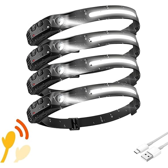 ZLCHeadlamp 4 PCS, 230° Wide Beam Head Lamp, Motion Sensor LED Headlamp Rechargeable, 5 Mode Headlight Flashlight for Camping Fishing Hiking Gear, Bright, and Ideal for Hard Hats and Forehead Use!