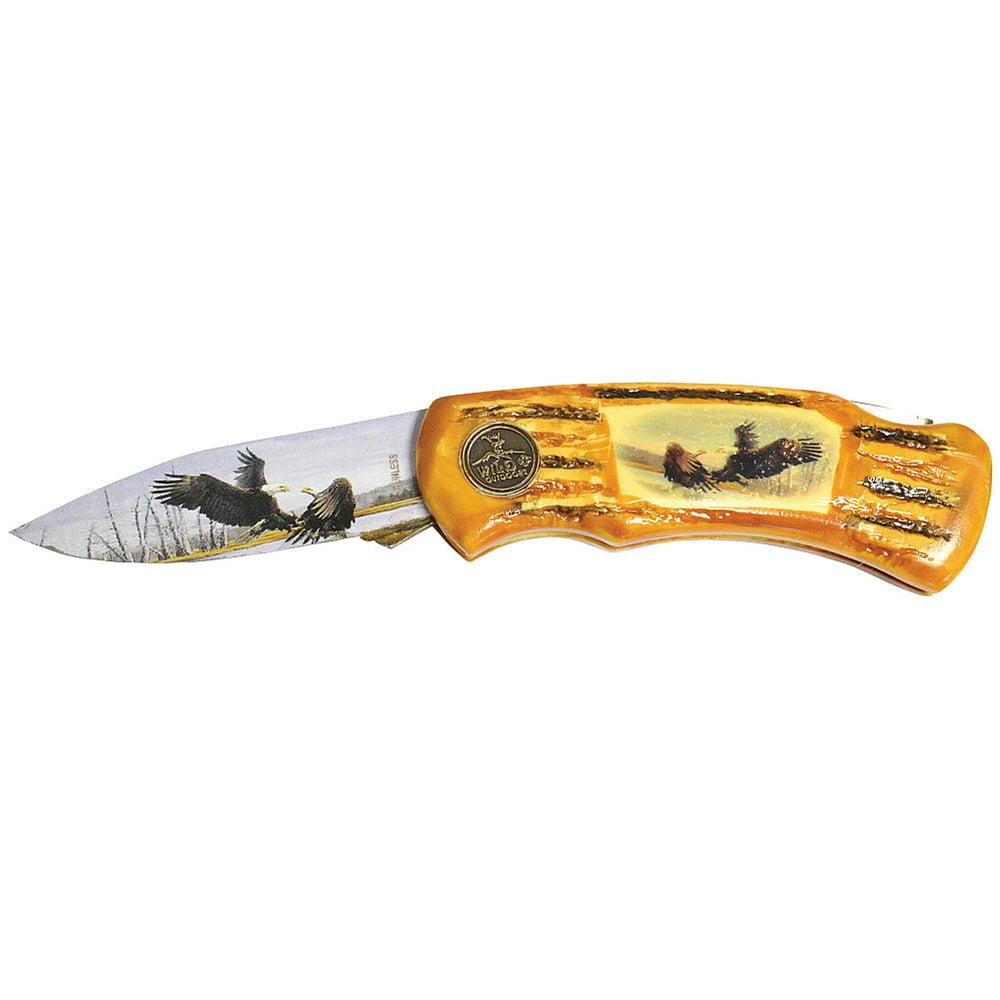 Bald Eagle Folding Knife Stainless Steel Blade & Bird Graphics On 2