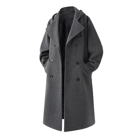Fgnfyis Trench Coat Men Long Overcoat Classic British Style Autumn Winter Warm Anorak Outerwear Wool Blend for Gentlemen Mens Jackets Dark Gray XL
