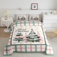 thumbnail image 3 of Merry Christmas Bedding Pine Tree Decor Snowflakes Full Bed Comforter Set, Pink Xmas Tree Buffalo Plaid Check Comforter Winter Holiday Farmhouse Home Decoration Pink Room Decor, 3 of 5