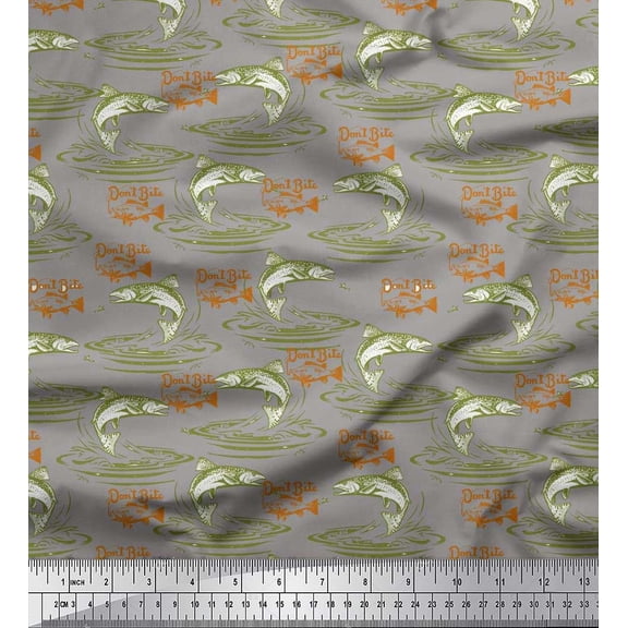 Soimoi Green Poly Georgette Fabric Text & Fish Ocean Print Fabric by the Yard 42 Inch Wide