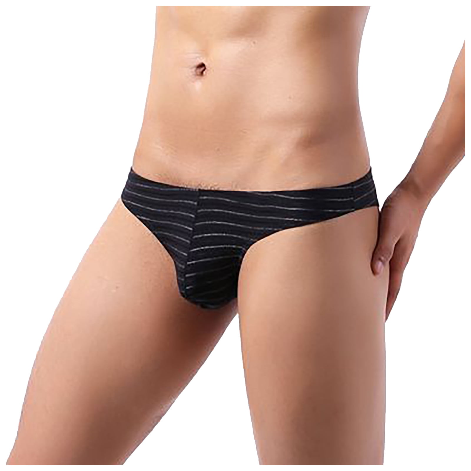 TMOYZQ Mens 6 Pack Stripe Thong Underwear T-Back Sexy Low Waist Comfortable  Stretch Butt-Flaunting Thong Pouch Underwear Bikini Briefs Showing Off