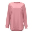 thumbnail image 3 of Lightweight Crewneck Sweatshirts for Women 2025 Long Sleeve Asymmetrical Hem Plain Sweatshirt Pullover Tops, 3 of 6