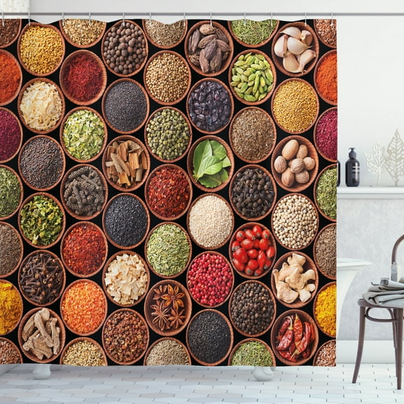 Ambesonne Retro Shower Curtain, Colorful Herbs Spices, 69"Wx84"L, Multicolor