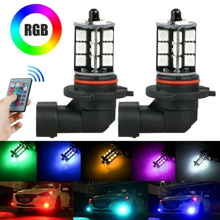 2-pack 9006 LED 27-SMD 5050 RGB Car Headlight Fog Light Lamp Bulb + Remote