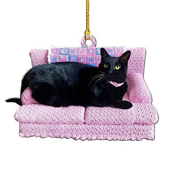 Pekkaxy Black Cat Hanging Christmas Ornament, 2D Acrylic Pet Tree Decoration