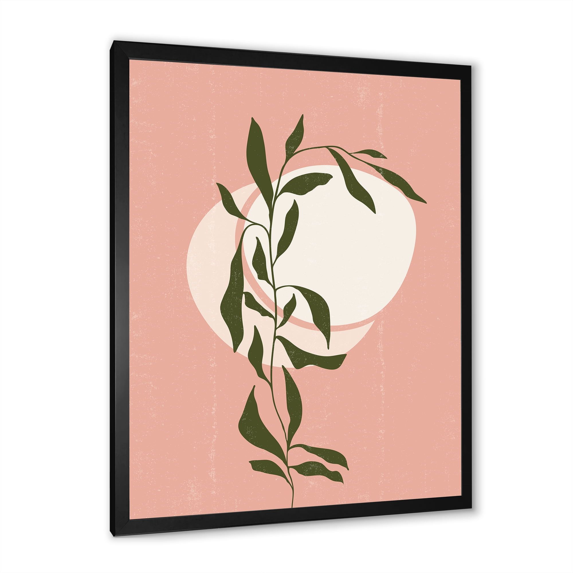 Designart 'Abstract Geometrical Moon and Sun With Leaf VI' Modern Framed Art Print