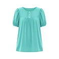 thumbnail image 4 of BLVB Plus Size Womens Summer Tops Puff Short Sleeve Crew Neck Pleated T Shirts Button Loose Dressy Casual Tunic Blouses, 4 of 5