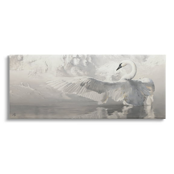 Stupell Industries Swan Wingspan on Pond Animals & Insects Painting Gallery Wrapped Canvas Print Wall Art, 24 x 10