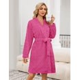 thumbnail image 3 of Ekouaer Black Bathrobe for Women Fleece Plush Robes Knee Length Warm Ladies Sleep Robe Jacquard Sleepwear with Pockets, 3 of 6