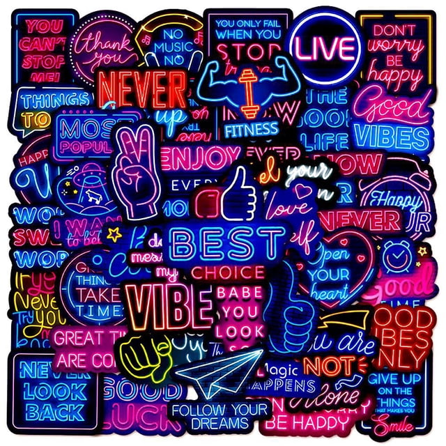 Paquete de pegatinas Neon English Cool Anime, vinilo impermeable, 50 unidades