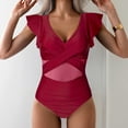 thumbnail image 5 of JIUWEN Women's One Piece Swimsuit Ruffle Cutout Bathing Suits Slimming Tummy Control V Neck Wrap Swimwear-Wine-2xl,One Piece Swimsuit Women,Ruffle Swimsuits for Women,Tummy Control Swimsuit, 5 of 6