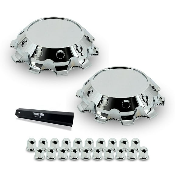 TORQUE Front Axle Wheel Cover Luxury Hubcap 33mm Screw-On ABS Chrome Plastic for Semi Truck (2 Pack) (Universal Fit) (TR633-TWC)