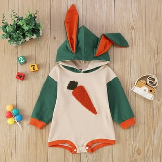 My First Easter Baby Boy Outfit Bunny Letter Print Long Sleeve Romper Suspender Pants Overalls Hat Clothes Set - 0-18 Months