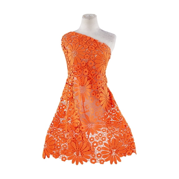 Zelouf Large Flower Tablecloth Lace , Sewing, DIY, Crafts Fabric by the Yard, Tangerine, 3 Yard