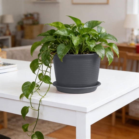Thickened Plastic Flower Pot With Tray,Weather-Resistant For All Seasons,Minimalist Design,Drainage Holes For Root Health,Versatile For Indoor Balcony,Garden & Patio