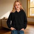 thumbnail image 2 of RMGVDSD Girls Zip Up Hoodies Solid Color Hooded Sweatshirt Jackets Pockets Fall Winter Loose Fit Casual Hoodie Coat for Children Versatile Holiday Clothes 9-10 Years, 2 of 4