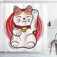thumbnail image 1 of Ambesonne Japanese Cat Shower Curtain, Mellow Fortune Kitten, 69"Wx84"L, Vermilion Cocoa, 1 of 3