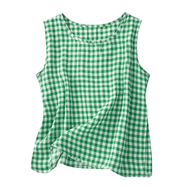 Camisas Y Tops de Verano de Mujer Cuello Redondo sin Mangas Camisa Cuadrada Top de Mujer Casual