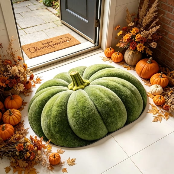 Mecorevxz Diatomaceous Earth Bath Mat Thanksgiving Pumpkin Shaped Non Slide Stain Counteractive Floor Mat for Bathroom Rugs,60x40cm(Green)