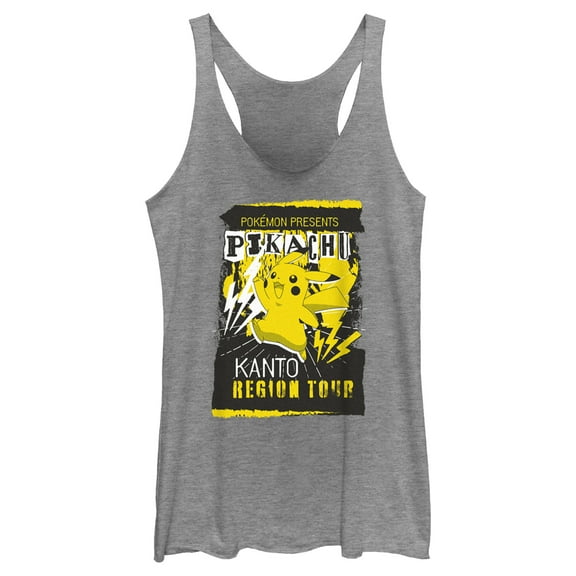 Women's Pokemon Pikachu Kanto Region Tour Poster Racerback Tank Top Gray Heather Small