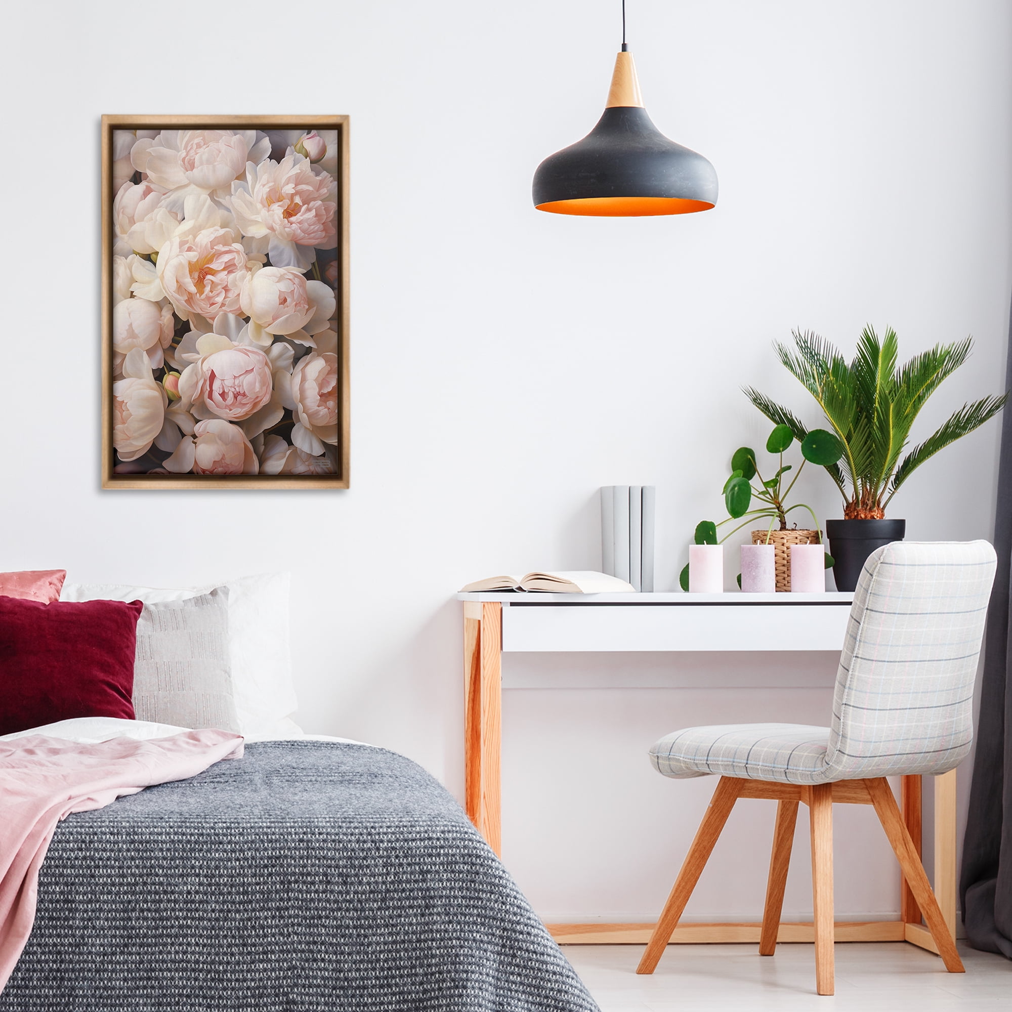 Stupell Industries Blooming Pink Peonies Botanical & Floral Painting Brown Floater Framed Art Print Wall Art, 21 x 31