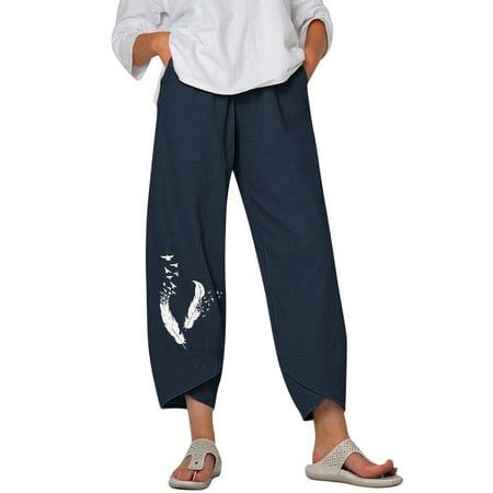 

Beach Pants Women s Comfy Pajama Pants Casual Drawstring Palazzo Lounge Wide Leg Pants(M Navy)