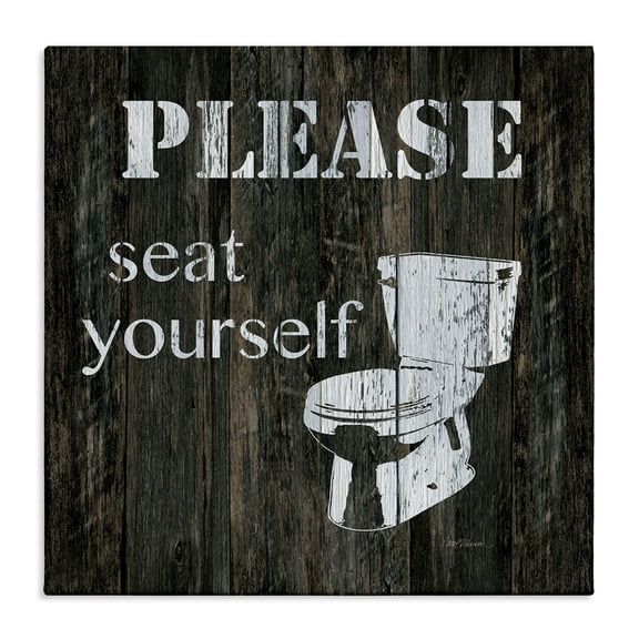 Stupell Industries Rustic Lodge Seat Yourself Rustic Bathroom Sign Distressed Toilet Canvas Art, 17 x 17, by Carol Robinson