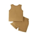 thumbnail image 5 of Miluxas Boy Clothes Toddler Baby Boys Summer Outfits Sleeveless Patchwork T-Shirt Shorts Set Brown 2-3 Years, 5 of 9