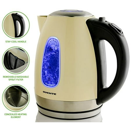 Ovente 1.7 Liter BPA-Free Stainless Steel Cordless Electric Kettle, 1100-Watts, Auto Shut-Off and Boil-Dry Protection, Matte Black Cool-Touch Handle, Beige