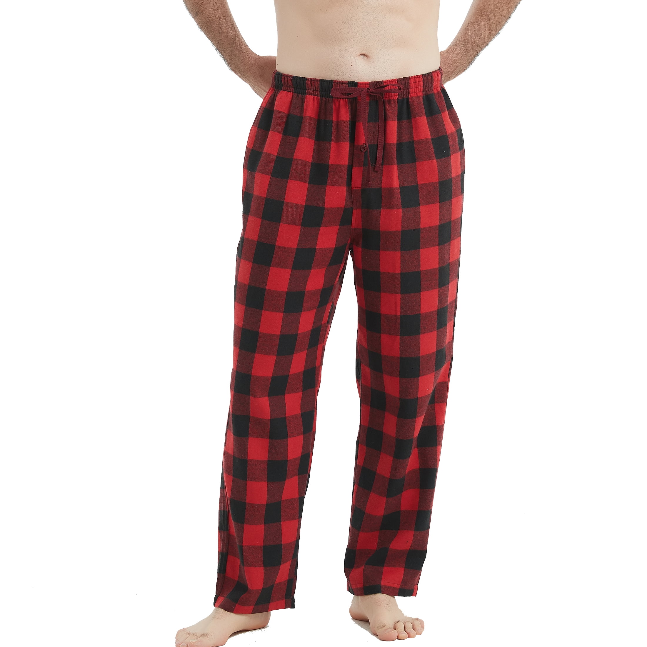 Onimisc Mens Pajama Pants Flannel Plaid Cotton Sleep Lounge Pants Warm Sleepwear Pants PJ Bottoms with Pockets and Button Fly, 1 Pack