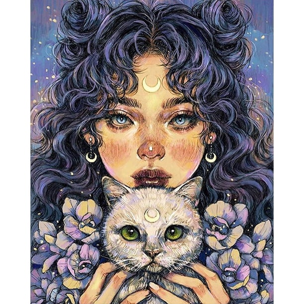 Chica y gato 40x50cm pintura al óleo por números cuadro DIY pintura M563 Likrtyny Arte deco