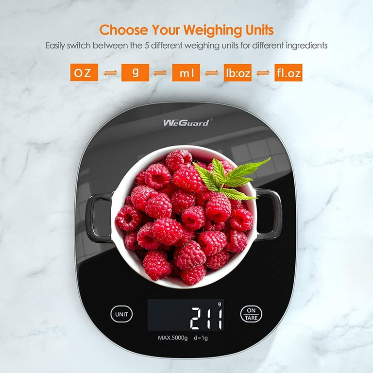 WeGuard Digital Kitchen Scale, 11lb Bluetooth Food Scale with Smartphone  App, Kitchen Scale for Baking Cooking, LCD Display Multifunction Measuring