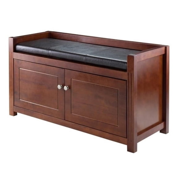 Pemberly Row 2-Piece 17.72" Transitional Solid Wood Hall Storage Bench in Walnut